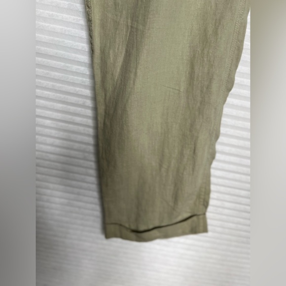TAHARI 100% Linen khaki green pants womens L NWT belted high rise - Picture 9 of 14